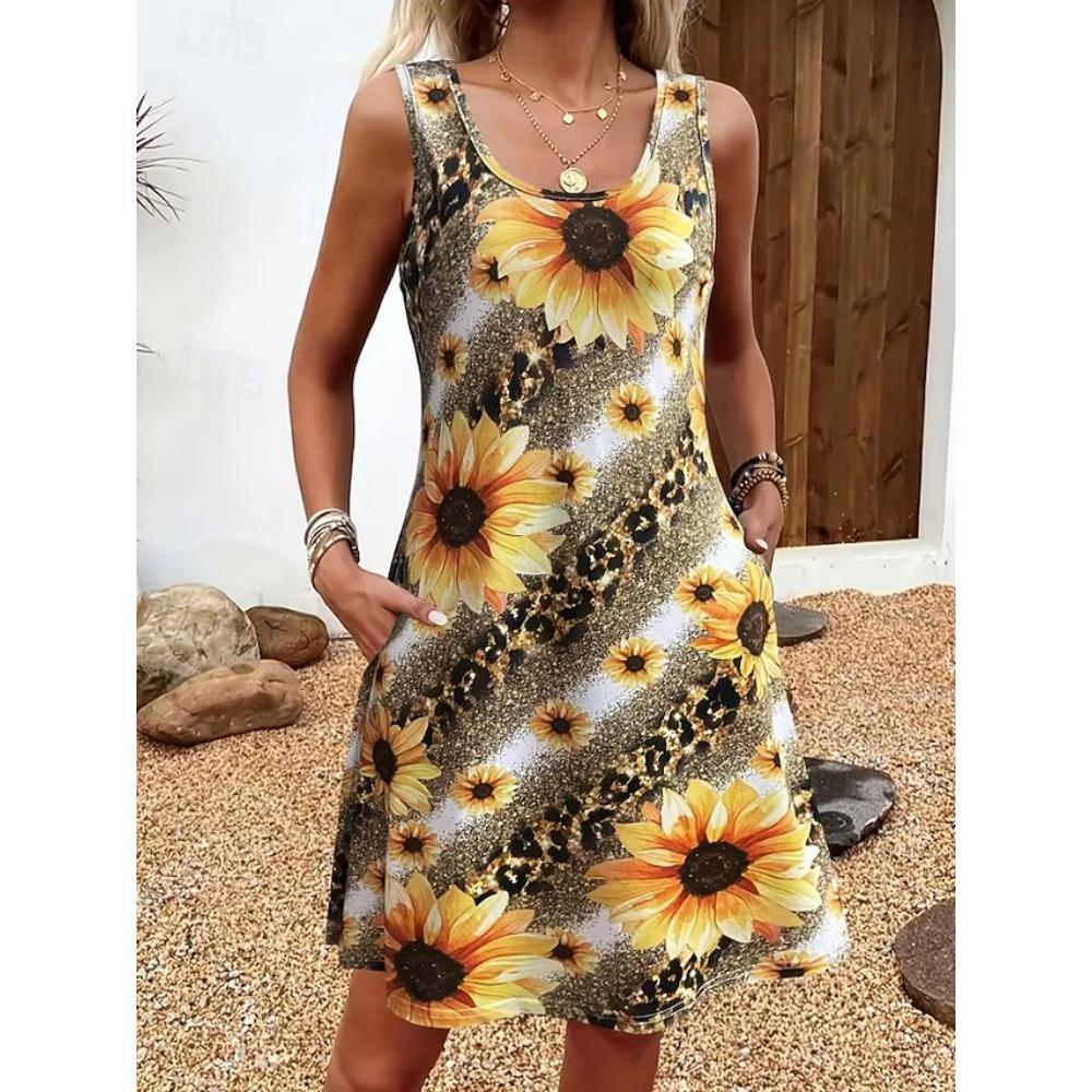 Women's Mini Dress Sundress A Line Dress Summer Dress Vacation Casual Daily Regular Fit Graphic Plain Sleeveless U Neck Summer