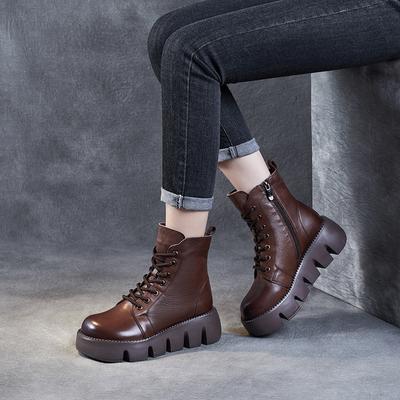 Winter 2025 New Thick-soled Heightening Martin Boots Retro Short Boots Leather Square Head Women's Boots Soft Leather Boots Women's
