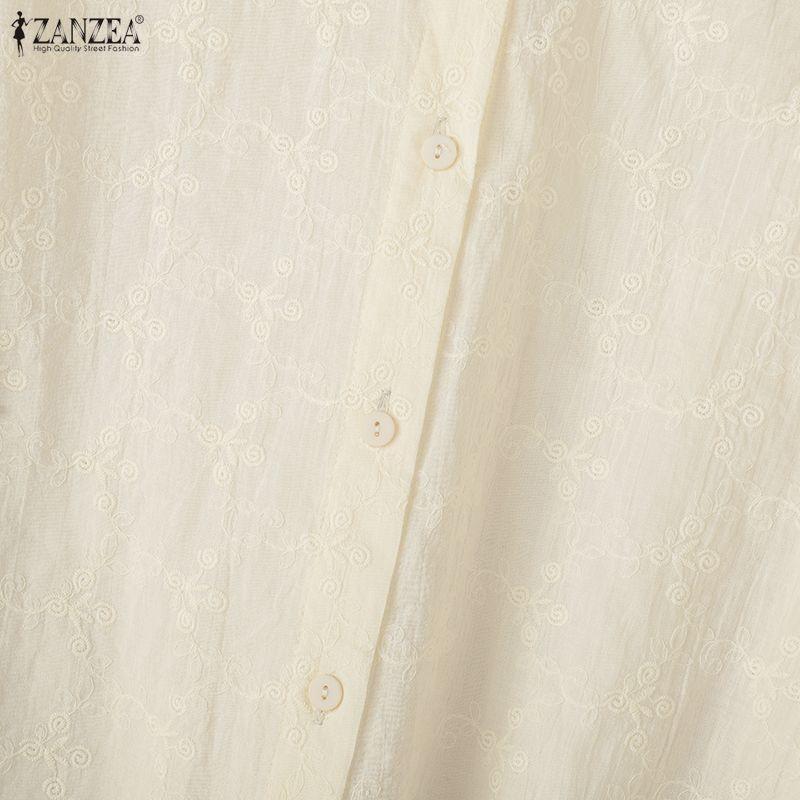 ZANZEA Bluză casual de damă cu gât rotund, largă, cu mâneci lungi, patchwork