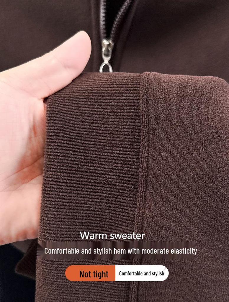 Men's Half-Zip Oatmeal Fleece Wool Hoodie, Autumn/Winter, Stand Collar, Fashionable & Versatile Long Sleeve