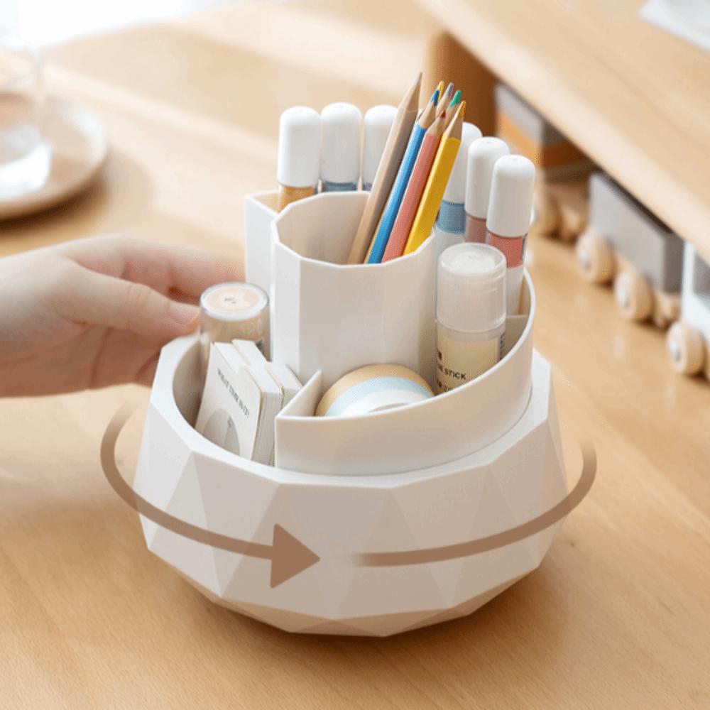 Large Capacity Pencil Storage Box 4-Grid Makeup Brush Organizer 360° Rotating Pen Holder Desktop