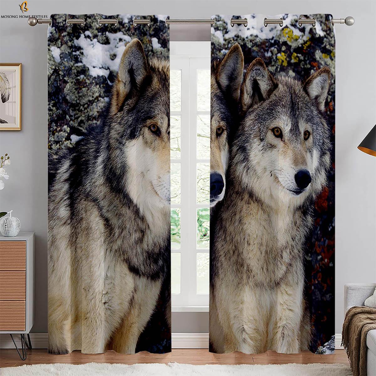 

Звездный волк 3D печатная штора с животным принтом затемняющая теплоизоляционная штора подходит для спальни кабинета гостиной украшения W50xH130(CM)x2PCS&Grommet Top