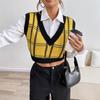 European & American Cross-border Women's V-neck Check Knit Vest for Autumn - Sleeveless Korean Style Sweater