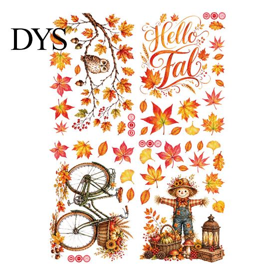 Decorative Glass Clings 6 Sheets Autumn Harvest Static Window Stickers, Maple Leaves Scarecrows Bicycle Owl Thanksgiving Home Decor Decals,