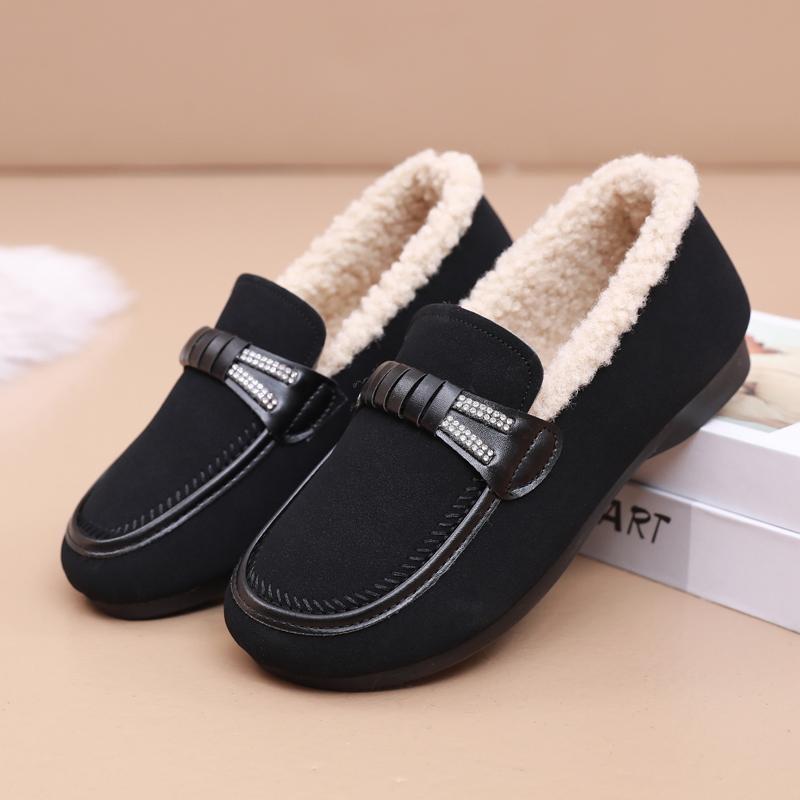 Winter Women's Fleece Lined Faux Leather Loafer Shoes With Thick Sole Outdoor  Shoes for Female Warm Fur Lined Flat Platform Shoes