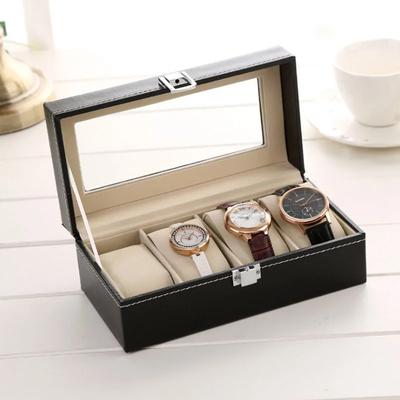 PU Leather Watch Box - Transparent Lid Display Case with Soft Interior, Multi-Drawer Storage Organizer for Jewelry Collection