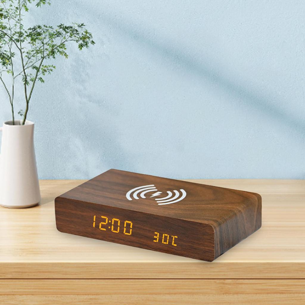 Alarm Clock with Wireless Charging Snooze Function LED Display Multipurpose for Restaurant Desktop Bedside Home Decoration Dorm