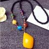 Retro Ethnic Luxury Faux Amber Teardrop Necklace - Trendy High-End Sweater Chain Accessory N775