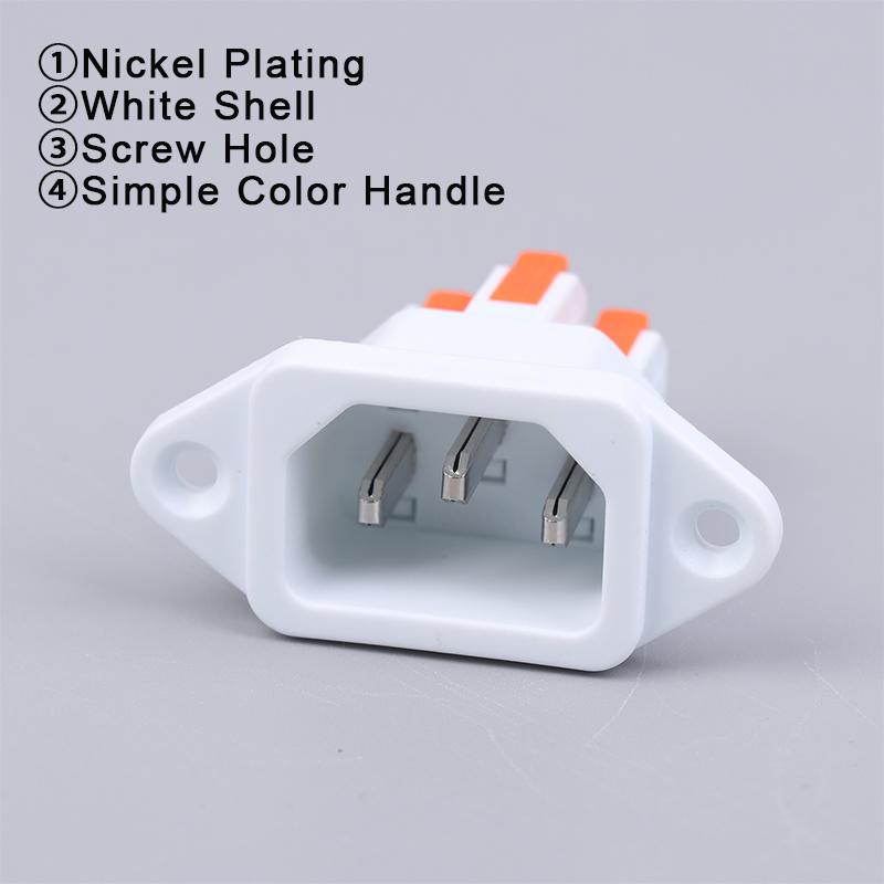 New 1Pc IEC C14 3 Pin Socket Quick Connect Press Charging Power Supply Socket 3 Core Male Socket 250V 10A Easy Install Connect