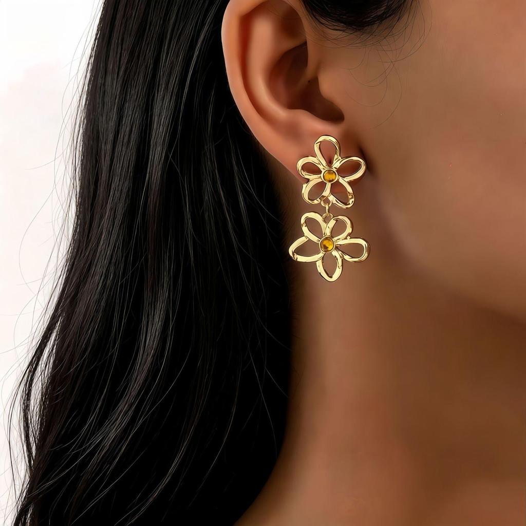 European & American Retro Petal Long Earrings - Influencer Style, Matte, Geometric Design for Women