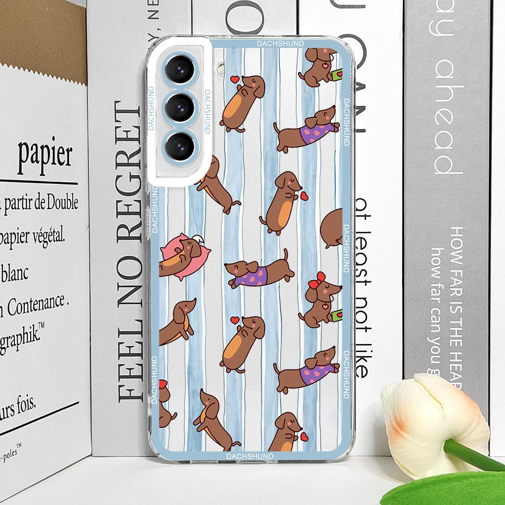 Cute Sausage Dog Phone Case for Samsung Galaxy A14 A22 A16 A55 A54 A36 A53 A13 A15 A25 A52 Dachshund Striped Printed Soft Covers