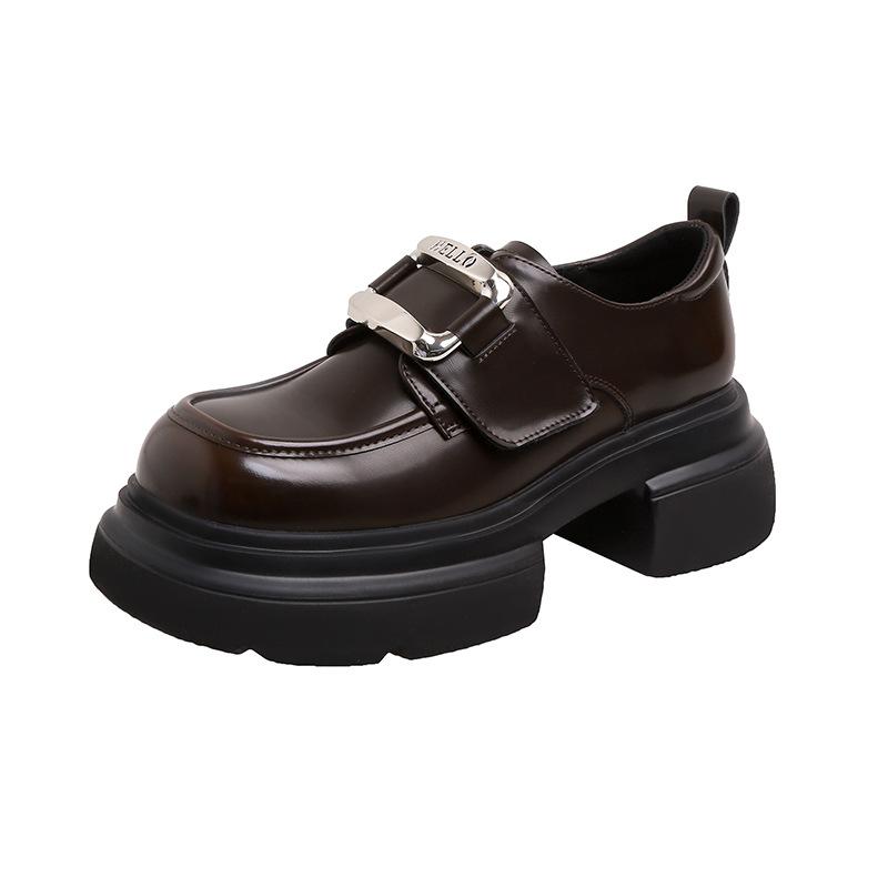 

Женские лоферы, новая обувь на платформе-маффин, одинарные туфли из кожи на липучке, Мэри Джейн, маленькие кожаные туфли 39 коричневый