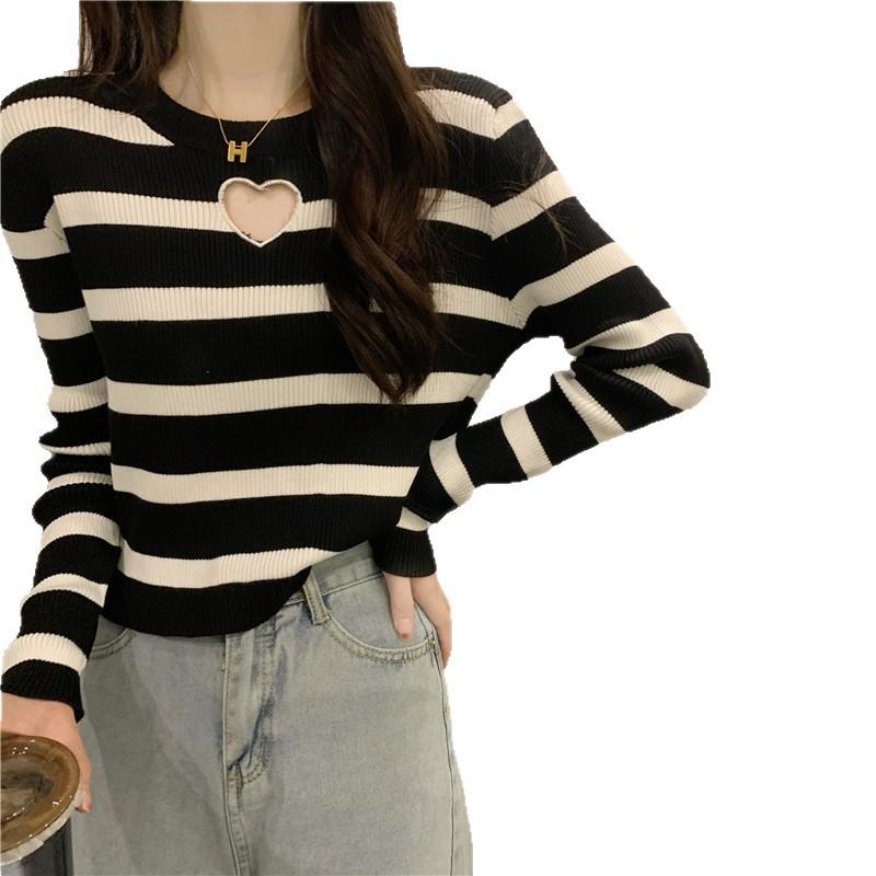 Striped Knitted Sweater Women's Thin Sweater Autumn 2025 New Crew Neck