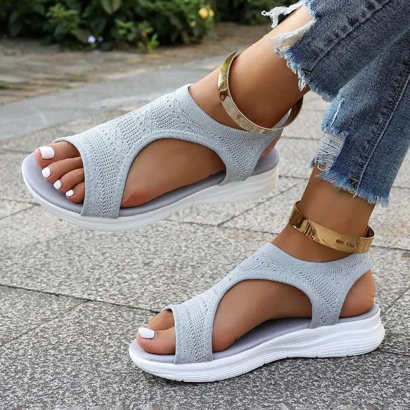 Mode 2025 Modische und bequeme einfarbige atmungsaktive Damen-Sandalen aus Mesh für Outdoor-Bekleidung, Strand, Freizeit, Slipper-Damenschuhe