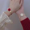Red & White Rose Pearl Bracelet for Women French Temperament Niche Premium Bow Jewelry Gift for Girlfriend