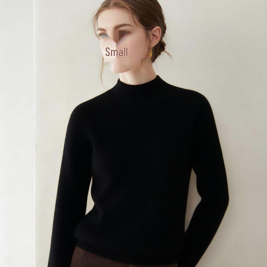 Women's 100% Cashmere Raglan Sleeve Sweater - Half-High Neck Knitted Pullover for Autumn & Winter