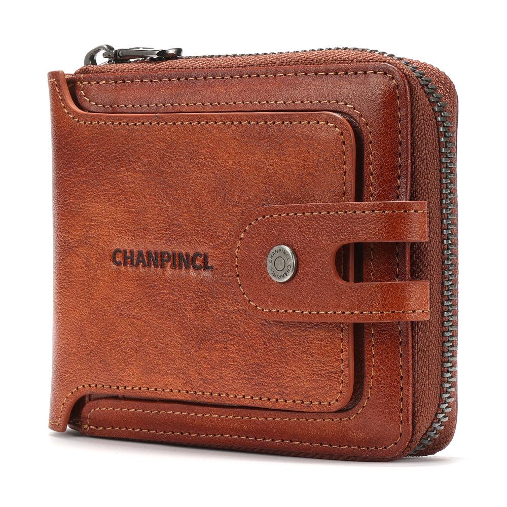 Men's Leather Wallet with Buckle and Zipper - Multifunctional, Coin Pocket Included