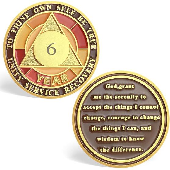 6 Year Sobriety Chips, Tri-Plate AA Medallions - Serenity Prayer Sobriety Coins Recovery Chips Anniversary Sober Tokens for Alcoholics Anonymous 6 Year