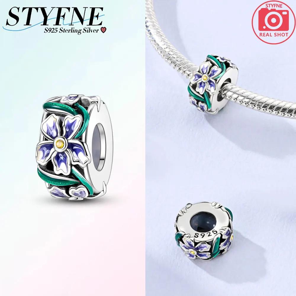 Pink Flowers Gold Butterflies Plant 925 Silver Bag Charms Beads Fit Bracelet Women Accessory Fine Gift Diy Jewelry