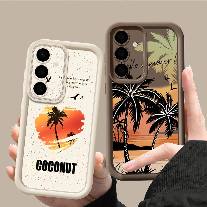 Seaside Coconut Print Case For Samsung A57 A37 A27 A17 S26 Ultra S25 FE A56 A36 A16 A55 A35 A15 A54 5G S21 S22 S23 S24 Plus Shockproof Bumper Cover
