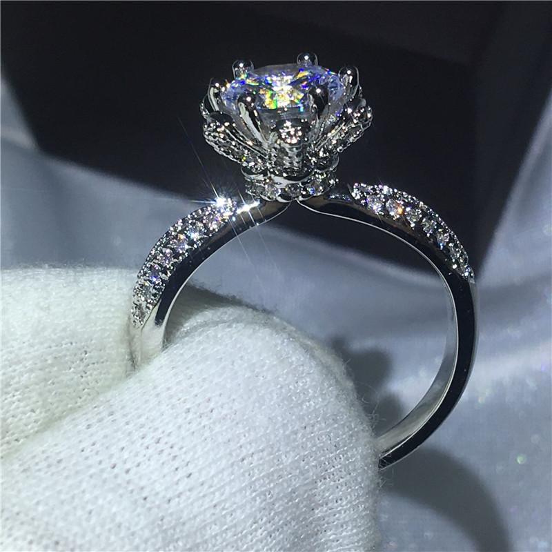 Blume Schmuck Silber Farbe Ring Set Voll Zirkon Cz Stein, Verlobung, Hochzeit Band Ringe Für Frauen Geschenk