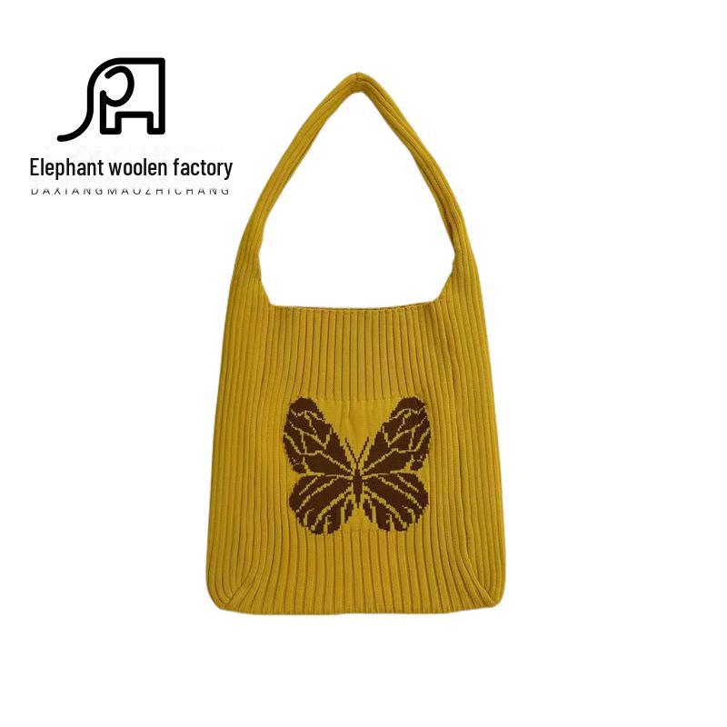 

2026 Women s Butterfly Design Contrast Color Woven Knitted Bag жёлтый