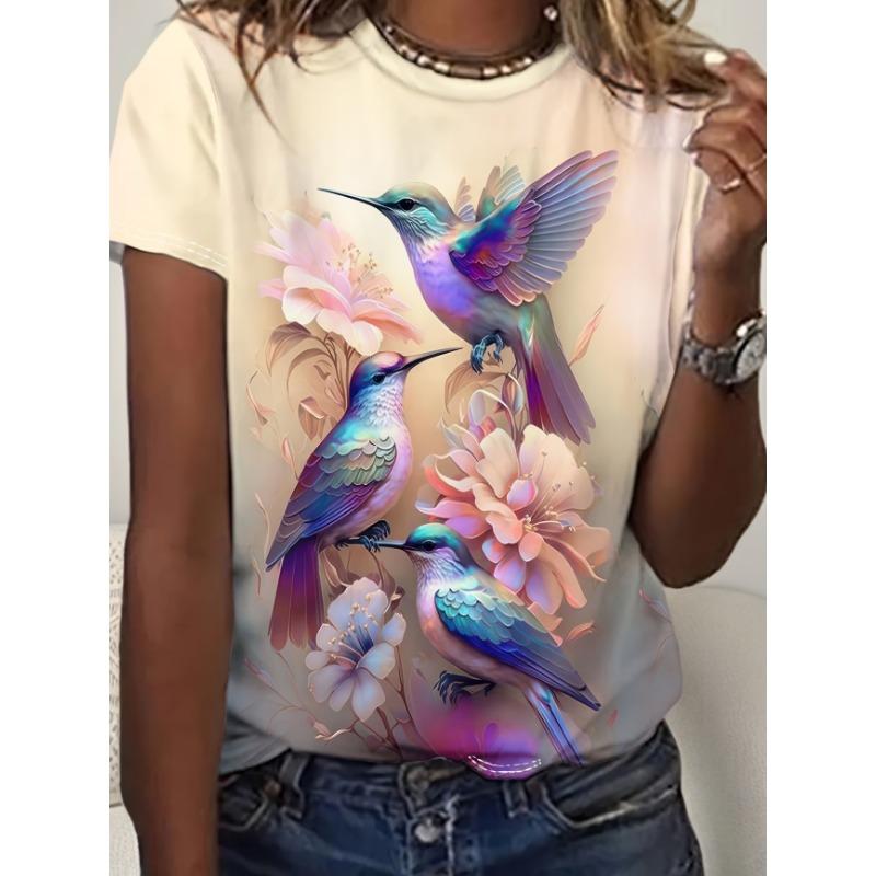 

Enchanting hummingbirds and vibrant floral print short sleeves XL