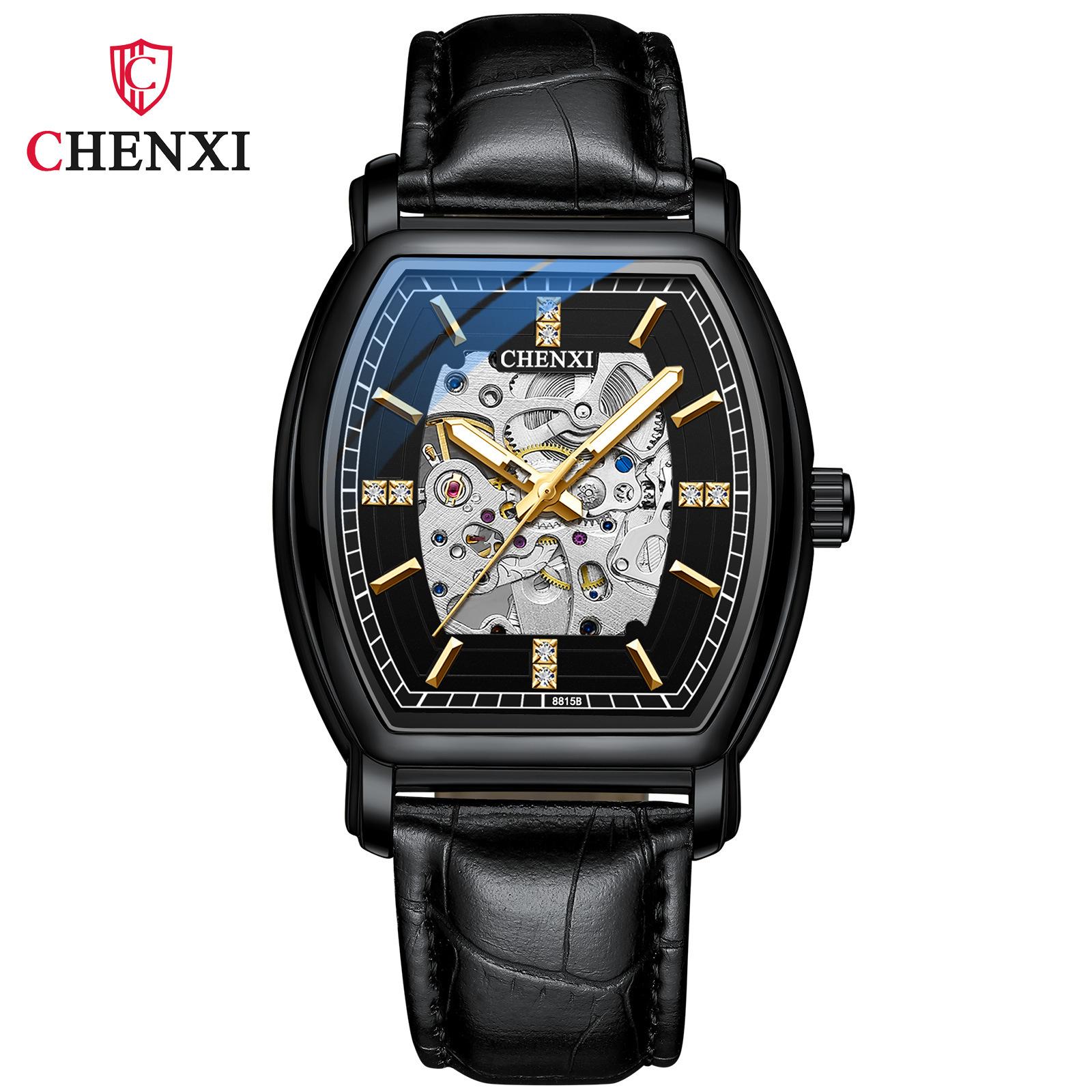 

Новые роскошные мужские часы ТОП-бренда с коробкой, винная бочка, автоматические мужские кожаные полые светящиеся водонепроницаемые мужские механические часы