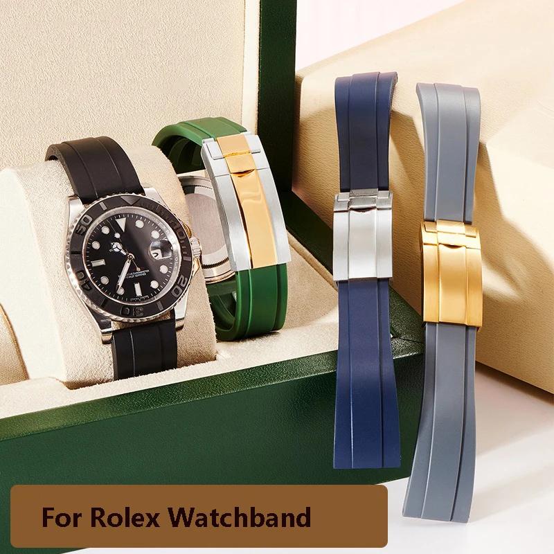 Nature Soft Silicone Rubber Men 20mm Watchband For Rolex Watch Strap Daytona Submariner GMT OYSTERFLEX Bracelet Folding Buckle