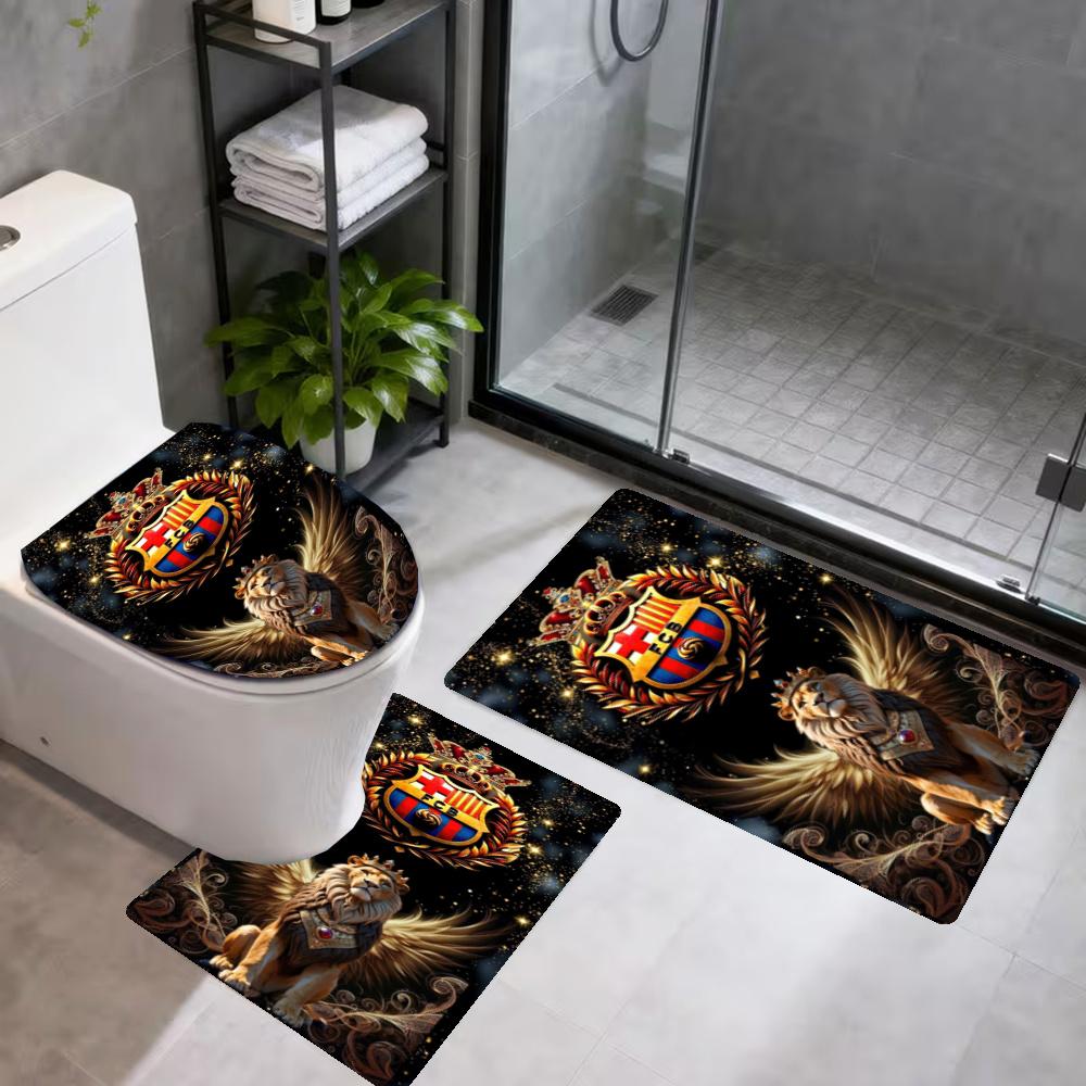 Fc Barcelona 3Pcs Bathroom Mat Set Toilet Lid Cover Ushaped Foot Mat Nonslip Floor Mat Decor For Bathroom