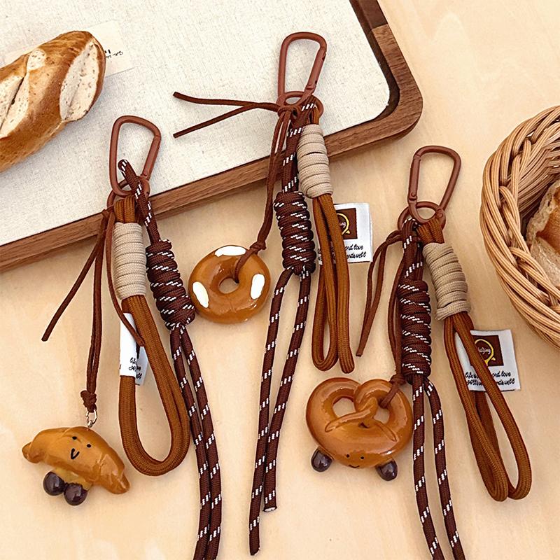 Kawaii Cartoon Bread Shaped Keychain Cute Pendant with Lanyard for Purse Bag Charm Party Favor for Children