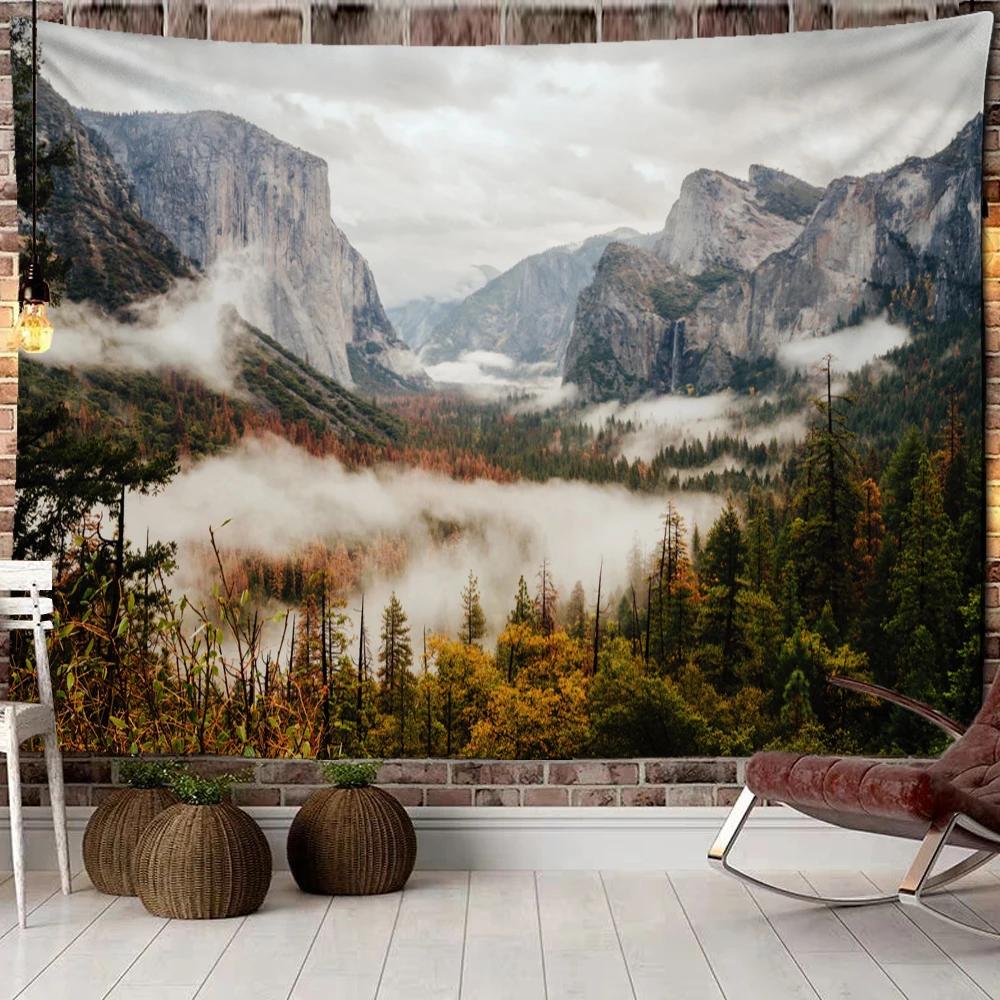Mountains Psychedelic Tapestry Starry Sky Wall Hanging Star Stars Leaf Village Dorm Decor Blanket 130Cm Woven Personalized