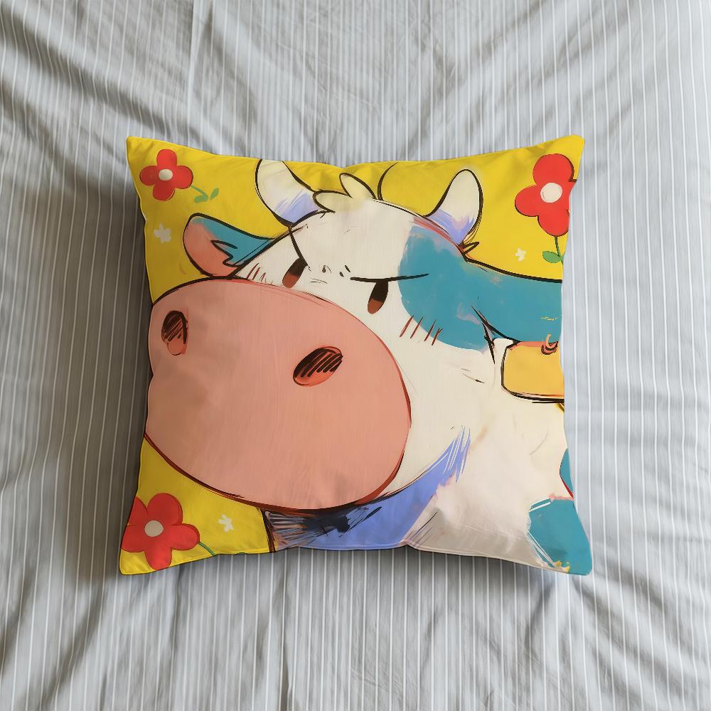 Cushion Cute Cover Soft Case Sofa Living Cartoon Room Illustration Home Comfortable Office Cow Decor Protective Pillow