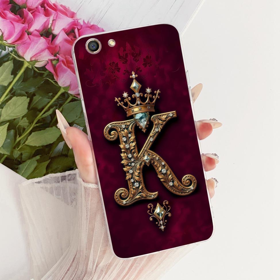 Transparent For Oppo F3 CPH1609 Cover For Oppo F3 Case Aesthetic Luxury Crown A-Z Letters 2D Flat Pattern Soft Phone Case