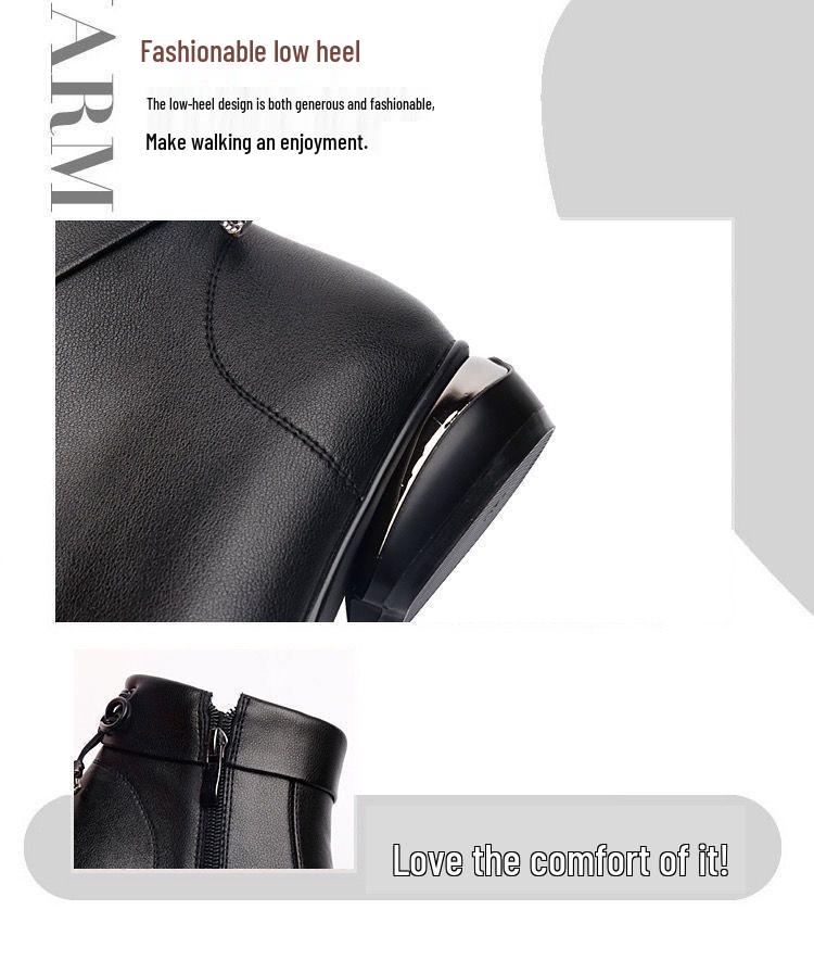 Women's Soft Leather Ankle Boots - Autumn/Winter Low Heel Round Toe Fashionable Warm Shoes for Ladies