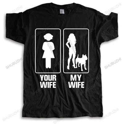 Mens Brand Tshirt Male Cotton Funny T-shirt Gift Tops Your Wife My Pitbull Pit Bul Unisex Tee-shirt Casual Loose Cool Style Tees