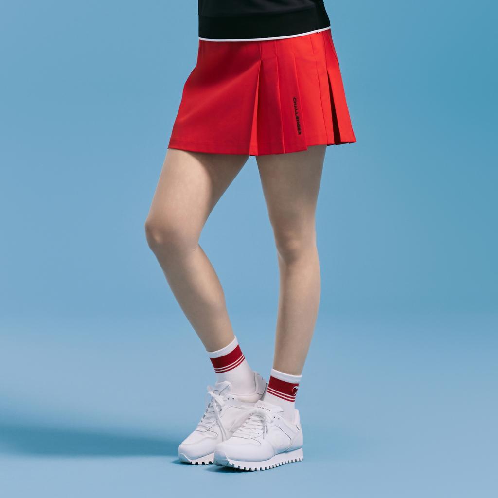 CHALLENGER Women'S Color Block Pleated Wrap Skirt Shorts Red