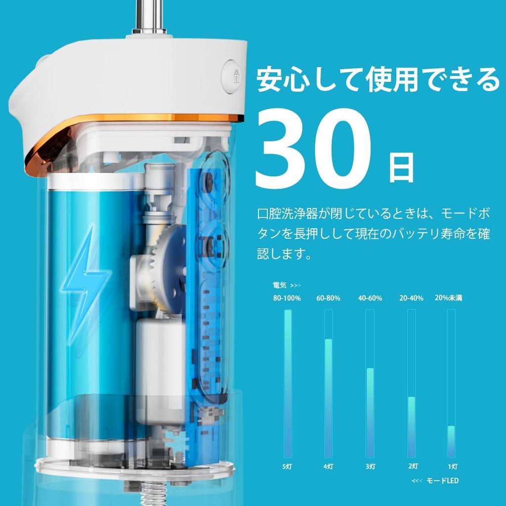 Irygator doustny Przenośne urządzenie do czyszczenia jamy ustnej z 6 wymiennymi dyszami i 5 trybami przepływu wody, ładowane przez USB, przenośne, wodoodporne IPX7 (Biały)
