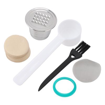 Coffee Capsule with Spoon Brush Filter Paper Seal Ring Square Hole Stainless Steel Reusable Coffee