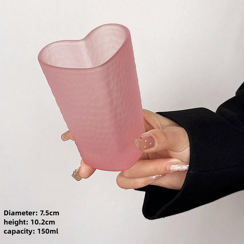 

Pink Heart Glass Coffee Cup Creative Hammer Pattern Drink Water Cup Kitchen Fashion Advanced Sense Heat-resisting Juice Glass 150ml