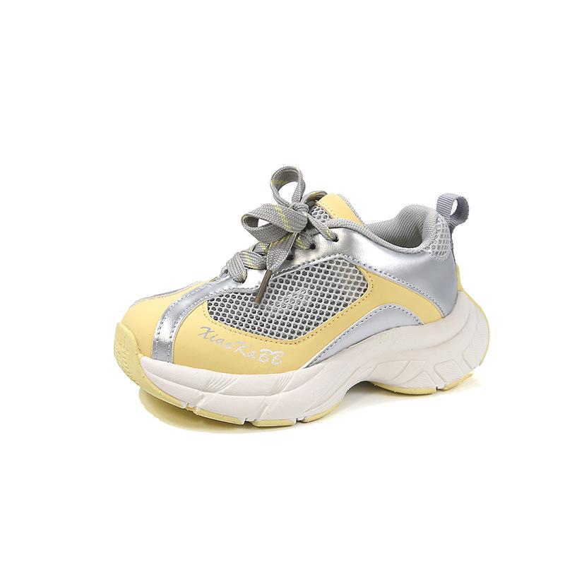 

Summer Mesh Breathable Kids Sports Shoes Soft Sole Anti Slip Dad Sneakers Casual Loafers for Boys Girls size 27 жёлтый