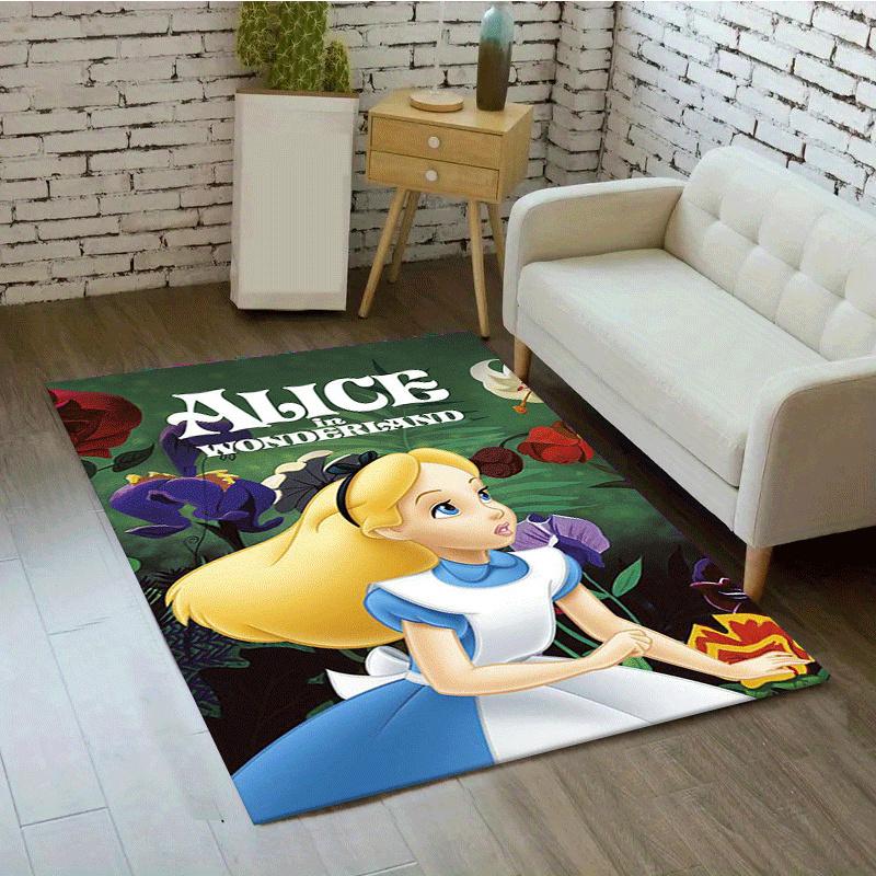 1pc Alice in Wonderland Pattern Area Rug Soft Flannel Floor Mat for Living Room,Office,Bedroom and Carpet,Sofa Coffee Table Floor Mat