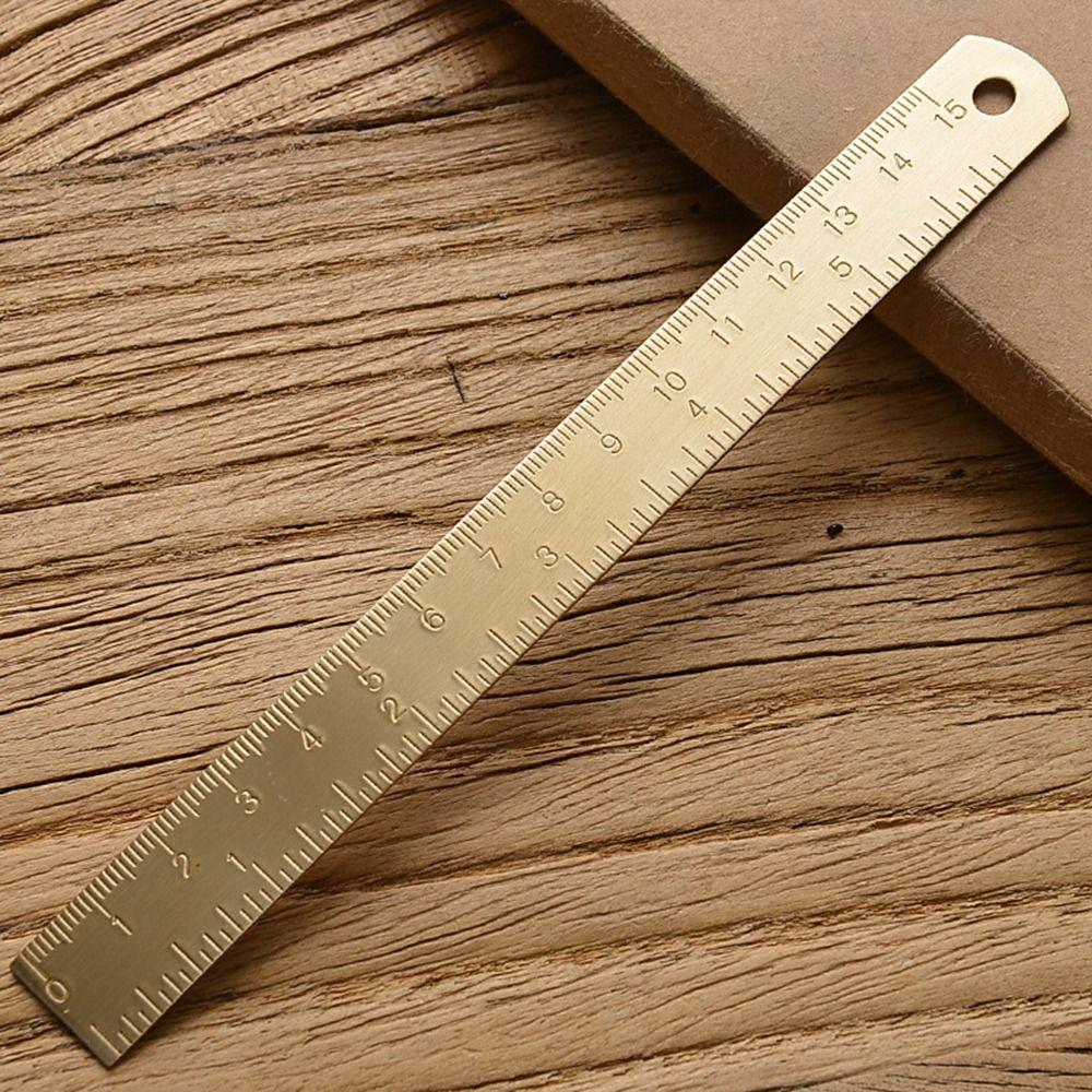 1mm Thicken Straight Ruler Brass Bookmark Ruler Multifunction Scale Ruler  School Office
