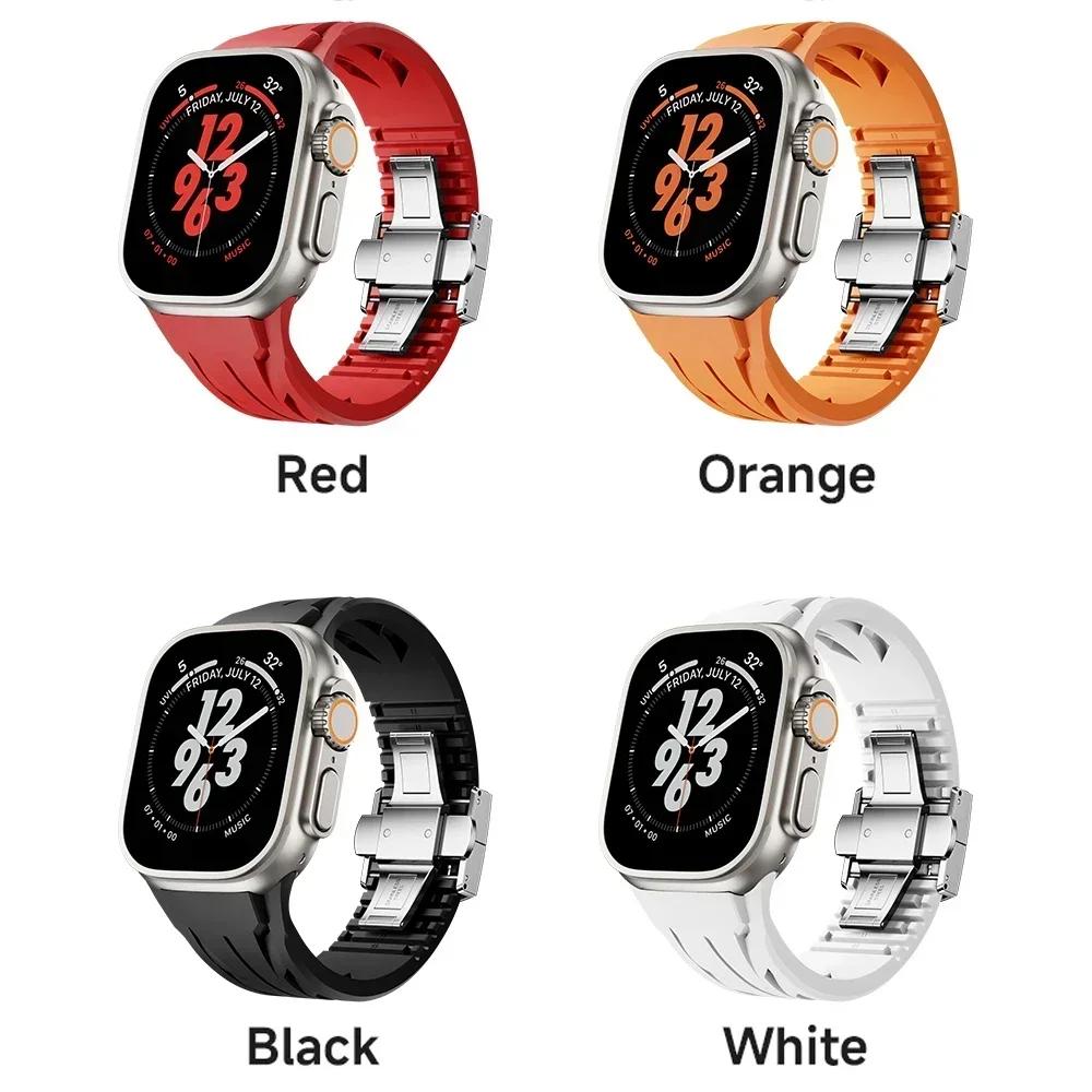 Silicone Band for Apple Watch Ultra 2 49mm 10 46mm 9 8 7 45mm 44mm Premium Bracelet for Iwatch Series 6 5 4 Se Cut To Size Strap