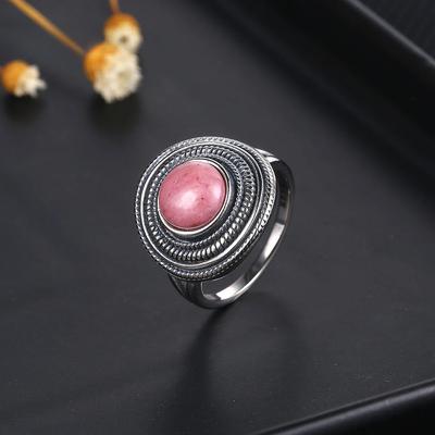 Round 8MM Natural Rhodochrosite S Silver Fine Gift Labradorite Tiger Eye Rings for Women Engagement Ring