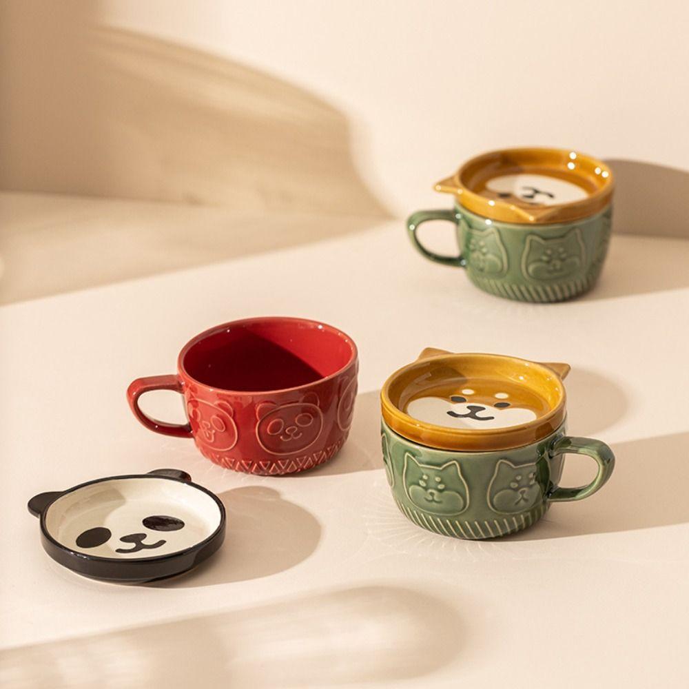 Cat Alpaca Ceramic with Lid Creative Novelty Tumbler Cup Coffee Mug Tea Cup Drinkware
