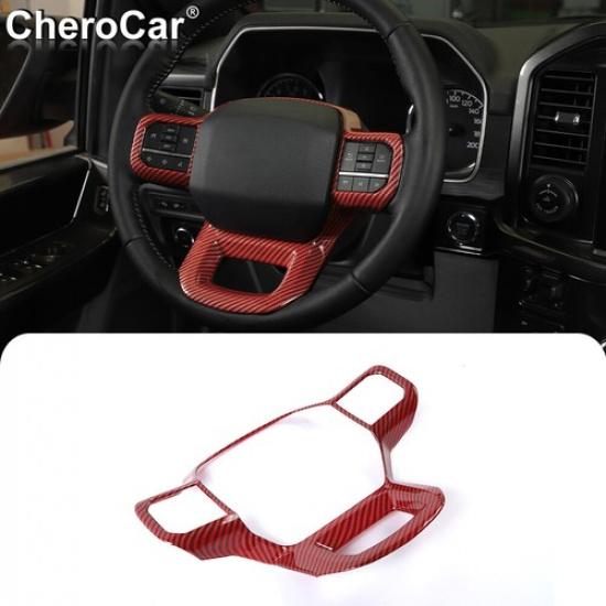 for 21+ Ford F150 Steering Wheel Panel Frame Decor Cover Trim Red Carbon Fiber