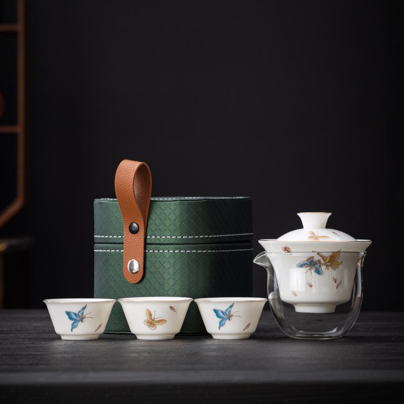 Suet Jade Porcelain Portable Travel Tea Set China White Gift Business Company Gift Set