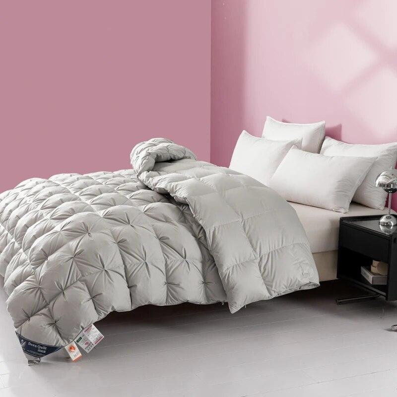 White Goose Down Comforter Double King Queen Size Hotel Fluffy Duvet Insert All Season Thickened Warm Quilt Solid Color Blanket