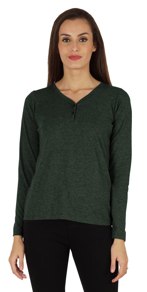 Inkmeso Solid Button Henley T-shirt For Women  S Casual Basic  Long Sleeve  Tee